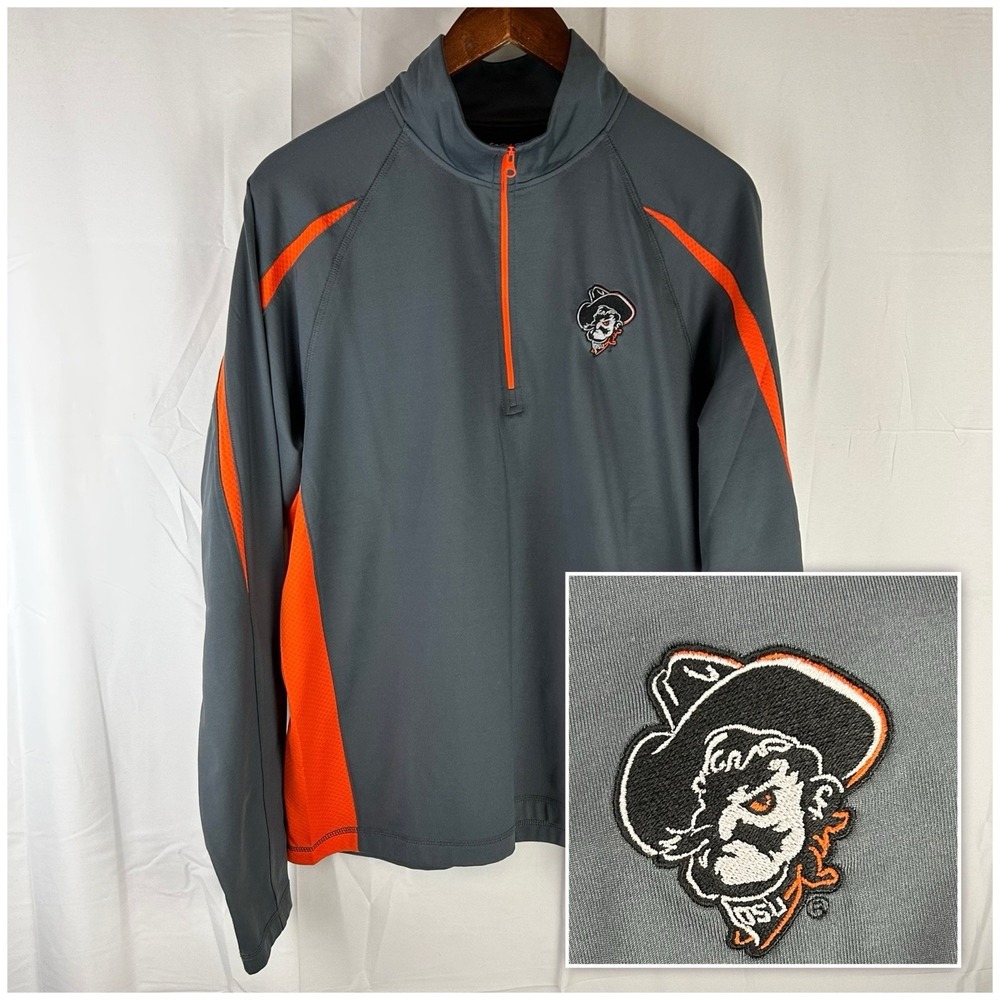 Oklahoma‎ State Cowboys OSU 1/4 Zip Gray Orange Pullover Size Medium Shadow Pete